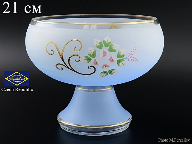 Конфетница 21 см на ножке Голубая NB-Arte Bohemia Crystal