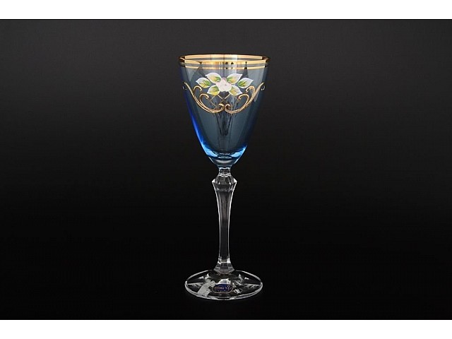 Набор голубых бокалов для вина 250 мл 6 штук Bohemia Crystal