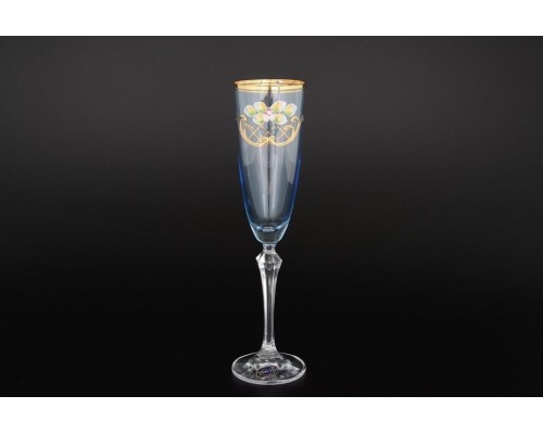 Набор голубых фужеров для шампанского 200 мл 6 штук Bohemia Crystal