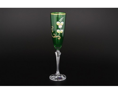 Набор зеленых фужеров для шампанского 200 мл 6 штук Bohemia Crystal