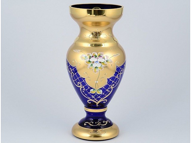 Ваза Лепка Синяя B-L Bohemia на ножке 30 см