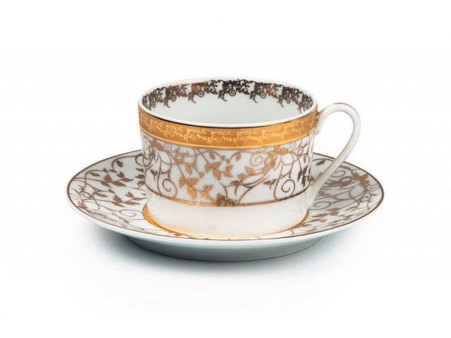 Набор чайных пар Mimosa Lierre Or 947 Tunisie Porcelaine на 6 персон