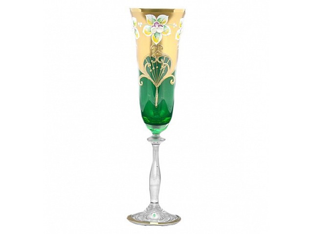 Набор фужеров для шампанского 180 мл Анжела Лепка зеленая B-P Bohemia