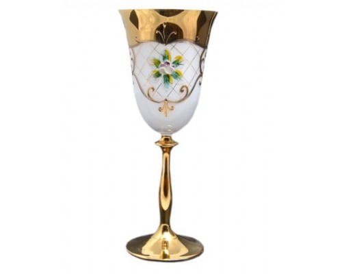 Набор бокалов для вина 250 мл Bohemia Crystal Лепка Белая U-R золотая ножка 6 шт