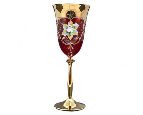 Набор бокалов для вина 250 мл Bohemia Crystal Лепка Красная U-R золотая ножка 6 шт