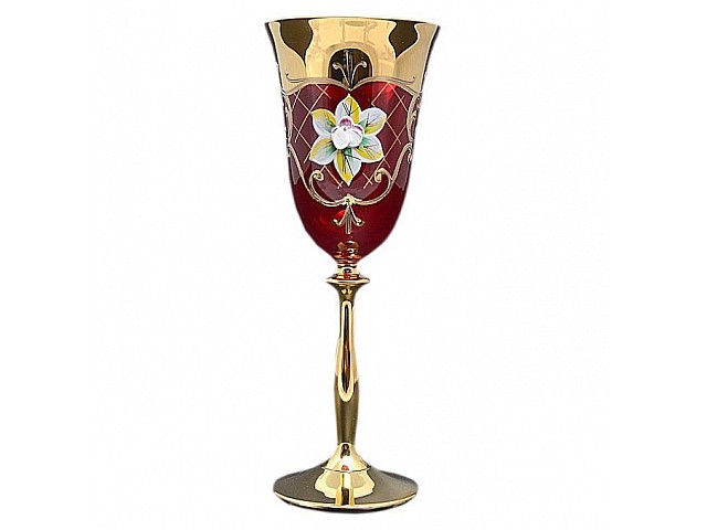 Набор бокалов для вина 250 мл Bohemia Crystal Лепка Красная U-R золотая ножка 6 шт