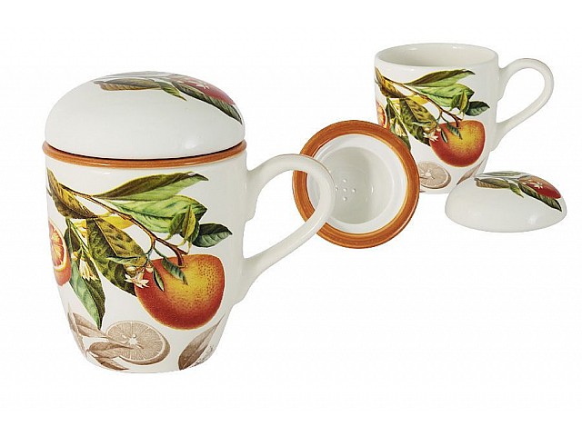 Кружка с керамическим ситечком и крышкой Апельсины LCS
