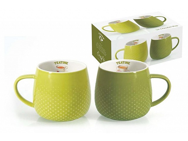 Набор из 2-х кружек светло-зелёная + тёмно-зелёная Капли дождя R2S
