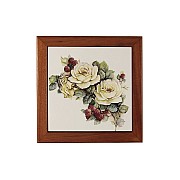 Подставка под горячее из дерева с керамической вставкой LCS Роза и малина