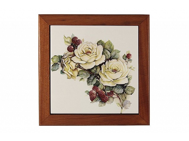 Подставка под горячее из дерева с керамической вставкой LCS Роза и малина