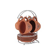 Набор: 4 чашки + 4 блюдца на металлической подставке Terracotta Умбра 0,2 л