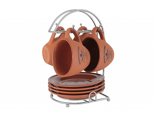 Набор: 4 чашки + 4 блюдца на металлической подставке Terracotta Умбра 0,2 л Набор: 4 чашки + 4 блюдца на металлической подставке Terracotta Умбра 0,2 л