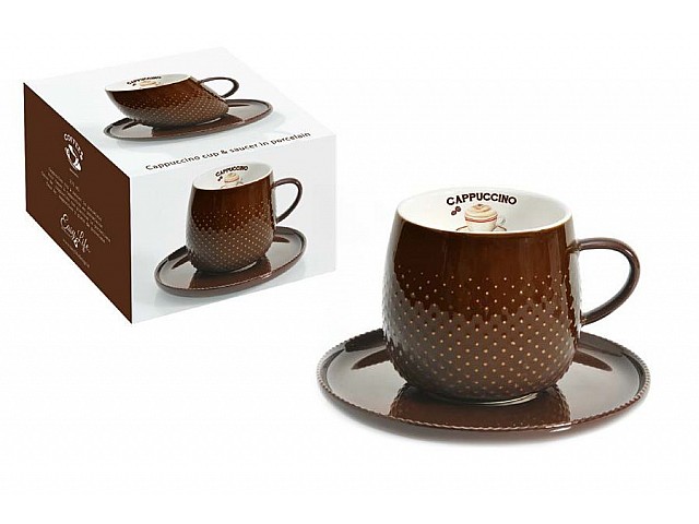 Чашка с блюдцем тёмно-шоколадная Капли дождя R2S