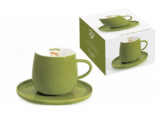 Чашка с блюдцем тёмно-зелёная Капли дождя R2S