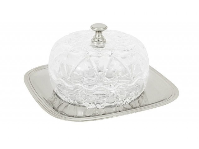 Вазочка для варенья с крышкой на металлическом подносе