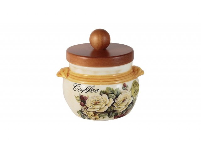 Банка для сыпучих продуктов с деревянной крышкой (кофе) LCS Роза и малина