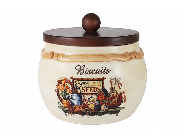 Банка для сыпучих продуктов с деревянной крышкой LCS Садовые цветы 2,8л