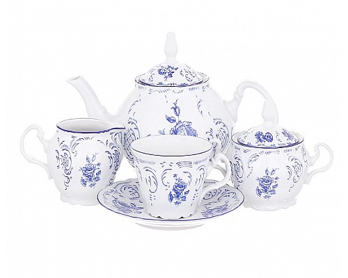 Чайный сервиз 240 мл Синие розы Bernadotte на 6 персон 15 предметов