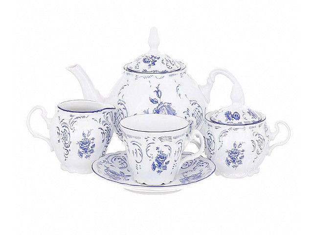 Чайный сервиз 240 мл Синие розы Bernadotte на 6 персон 15 предметов