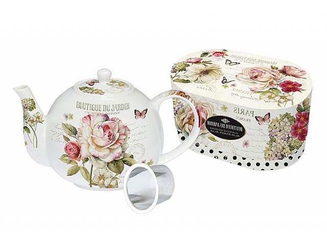 Чайник стеклянный с фарфоровым ситечком Вальс цветов