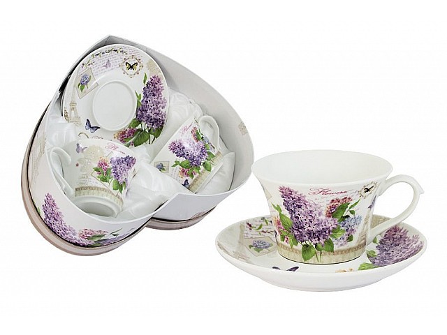Набор: 2 чашки + 2 блюдца Ветка сирени Colombo 0,15 л