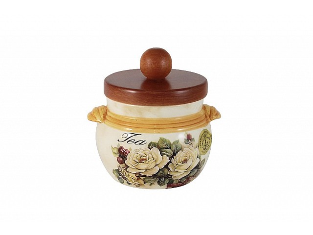 Банка для сыпучих продуктов с деревянной крышкой (чай) LCS Роза и малина