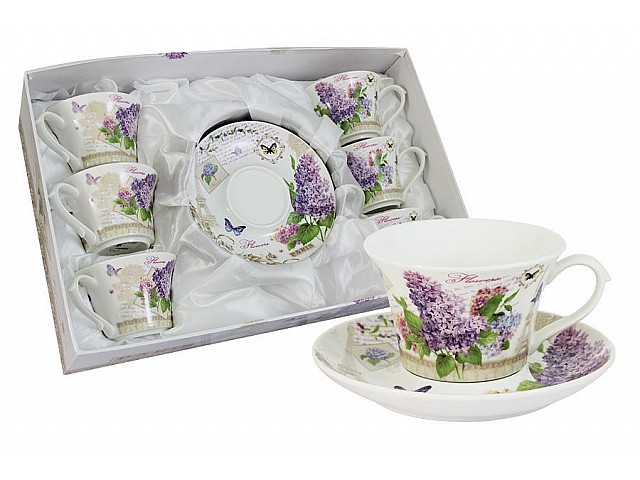 Набор: 6 чашек + 6 блюдец Ветка сирени Colombo