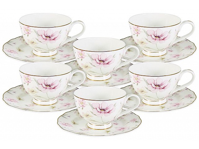 Чайный набор Розовый танец Emily 0,25 л 6 чашек + 6 блюдец