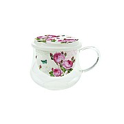 Чашка стеклянная с фарфоровым ситечком Розы