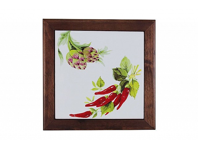 Подставка под горячее из дерева с керамикой LCS Овощное ассорти