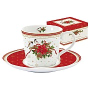 Чашка с блюдцем (белая) Рождественская коллекция R2S