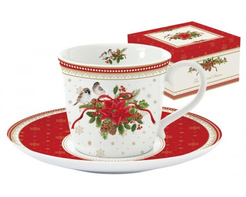 Чашка с блюдцем (белая) Рождественская коллекция R2S