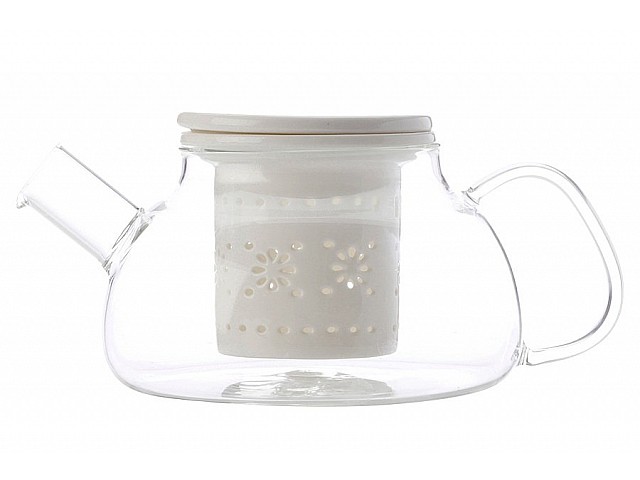 Чайник стекл с ситечком и крышкой из фарфора Лилия Maxwell & Williams (белый)