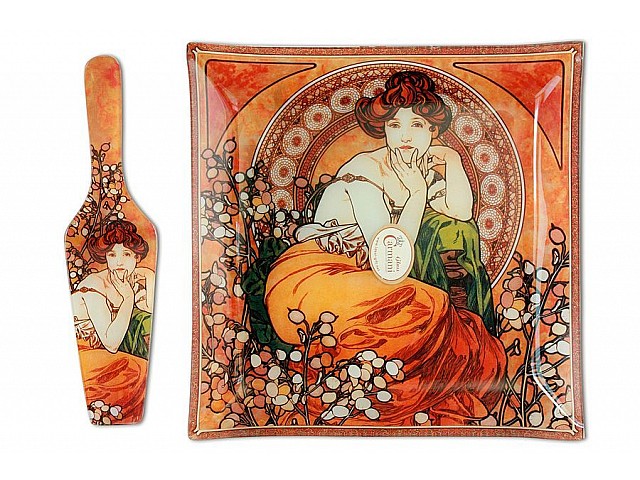 Набор для торта: блюдо с лопаткой Carmani Топаз (Альфонс Муха)