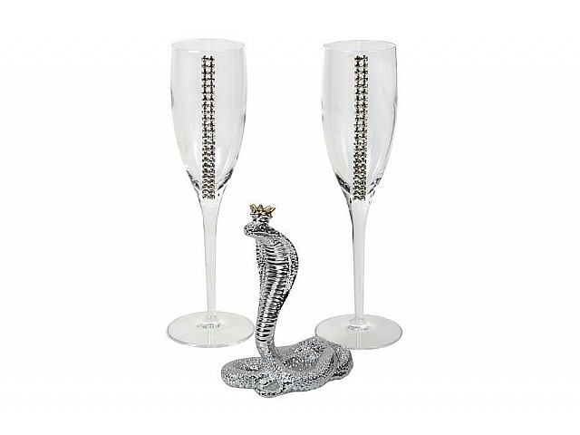 Набор: 2 бокала для шампанского со статуэткой Королевская кобра