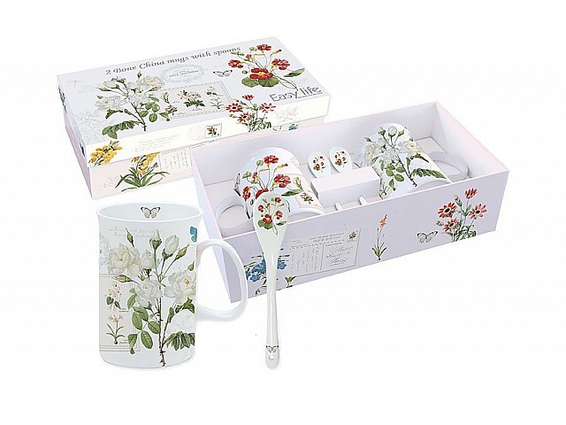 Набор из 2 кружек с ложками R2S Ботанический сад