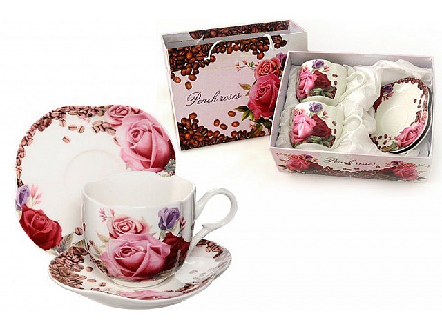 Набор: 2 чашки + 2 блюдца Розы и кофе Colombo