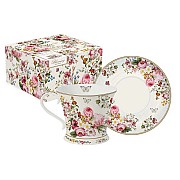 Чашка с блюдцем R2S Цветочный карнавал, светлая