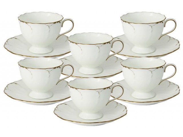 Набор: 6 чашек + 6 блюдец Narumi Белый с золотом