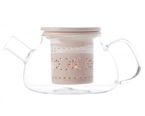 Чайник стекл с ситечком и крышкой из фарфора Лилия Maxwell & Williams (розовый)