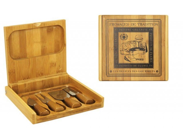 Набор для сыра R2S: деревянная коробка 20х19 см+4 ножа