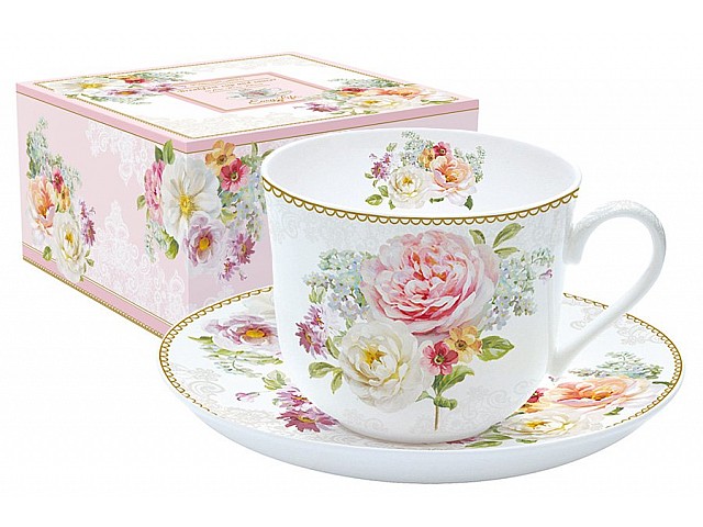 Чашка с блюдцем Цветочная романтика Easy Life (R2S)