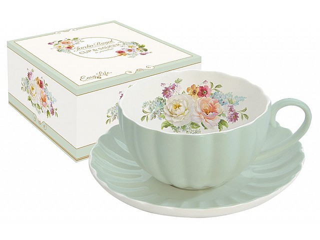 Чашка с блюдцем Королевский сад (зеленая) Easy Life R2S