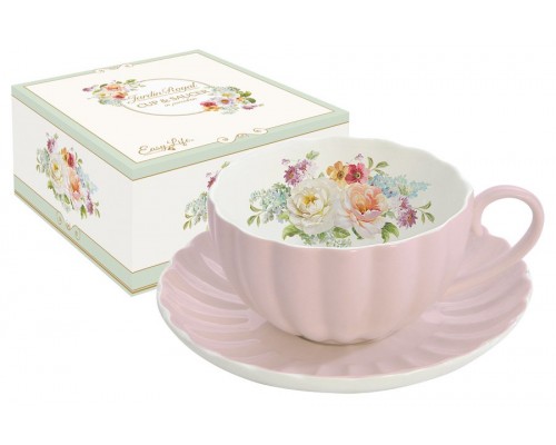 Чашка с блюдцем Королевский сад (розовая) Easy Life R2S