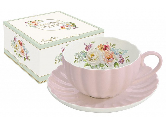 Чашка с блюдцем Королевский сад (розовая) Easy Life R2S