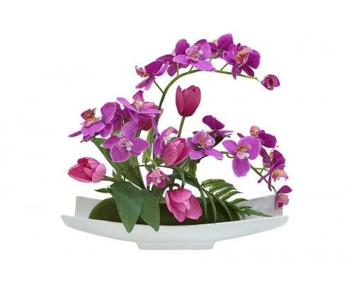 Декоративные цветы Dream Garden Орхидея сиреневая c тюльпанами на подставке