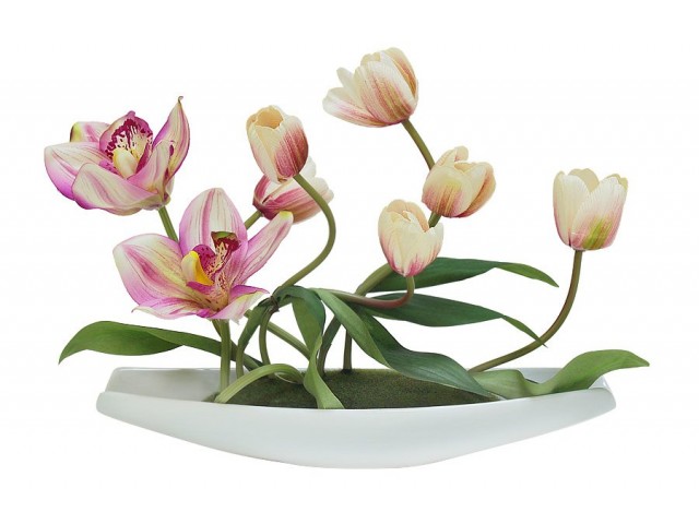 Декоративные цветы Dream Garden Тюльпаны с орхидеями на подставке