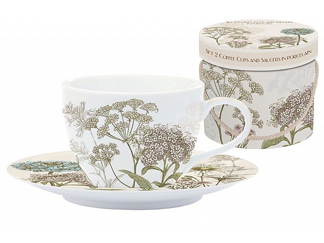 Набор: 2 чашки + 2 блюдца для кофе Ботаника (бежевая) Easy Life