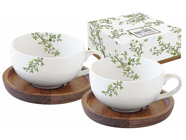 Набор из 2 чашек для кофе с подставками из акации Натура Easy Life
