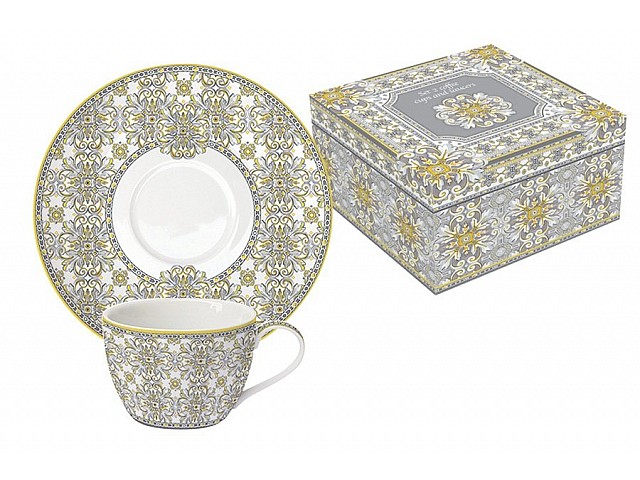 Набор: 2 чашки + 2 блюдца для кофе Майолика (серая) Easy Life (R2S)